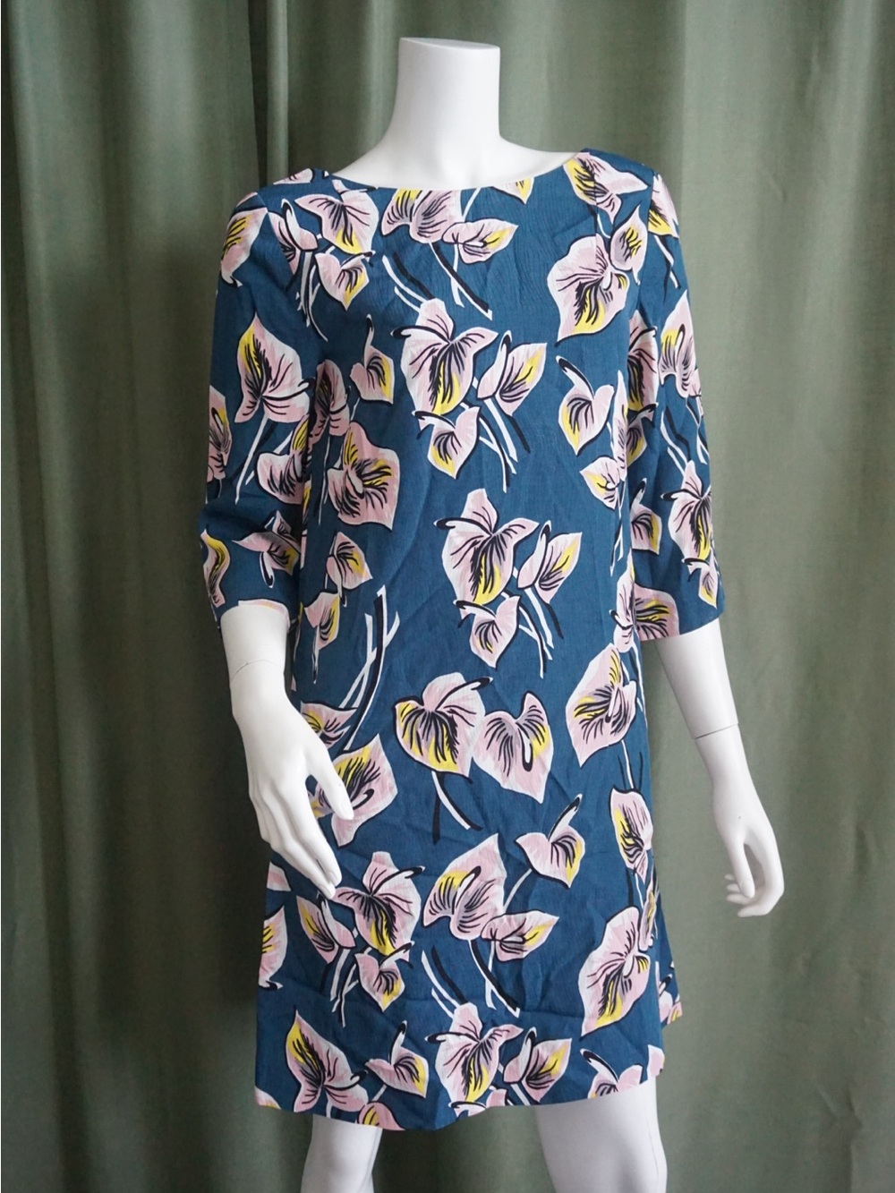 Marni Silk Blue Amlapura Boat Neck Midi Print Shift Dress - Size 42